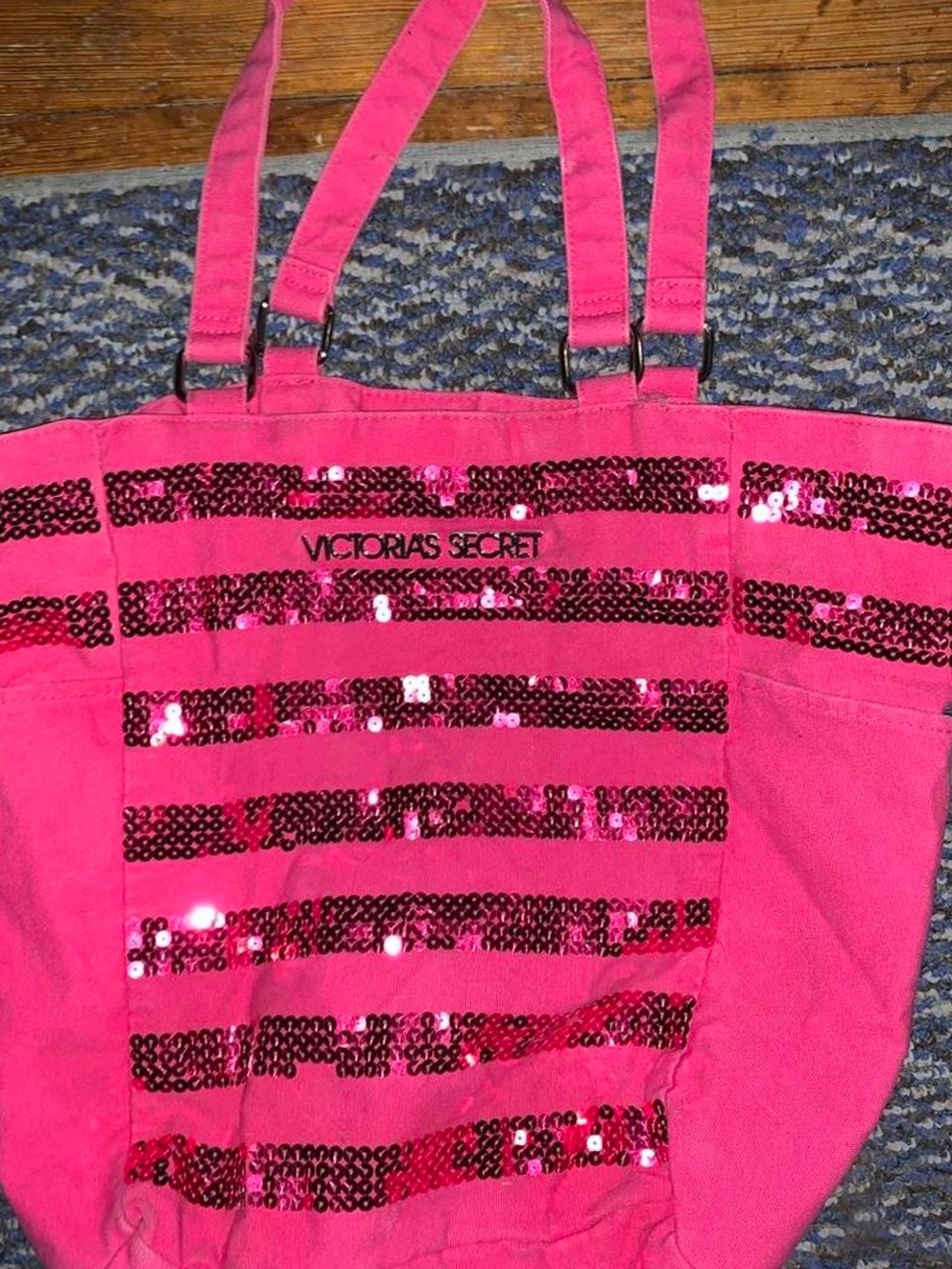 Victoria's Secret Hot Pink Sequin Stripe Tote